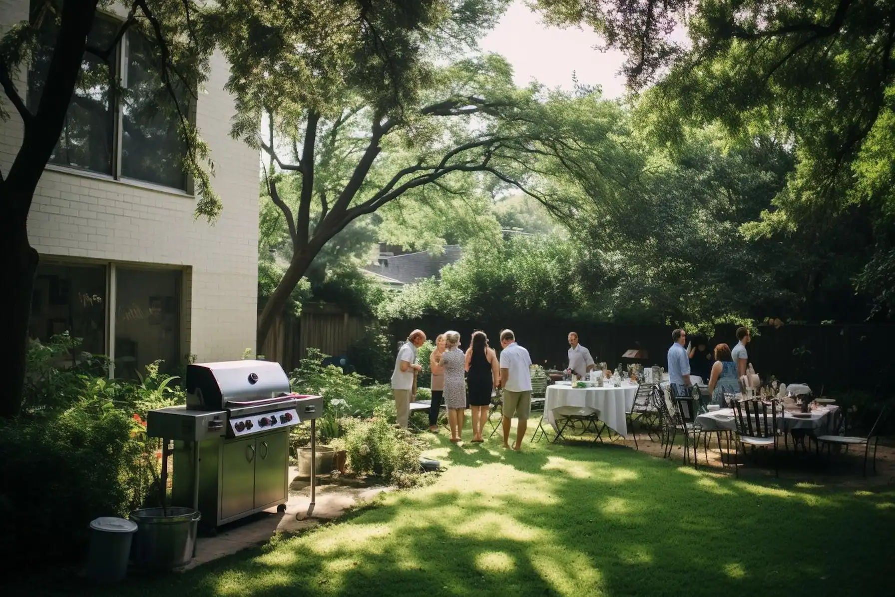 Family enjoying a backyard gathering in a mosquito-controlled Richmond VA yard