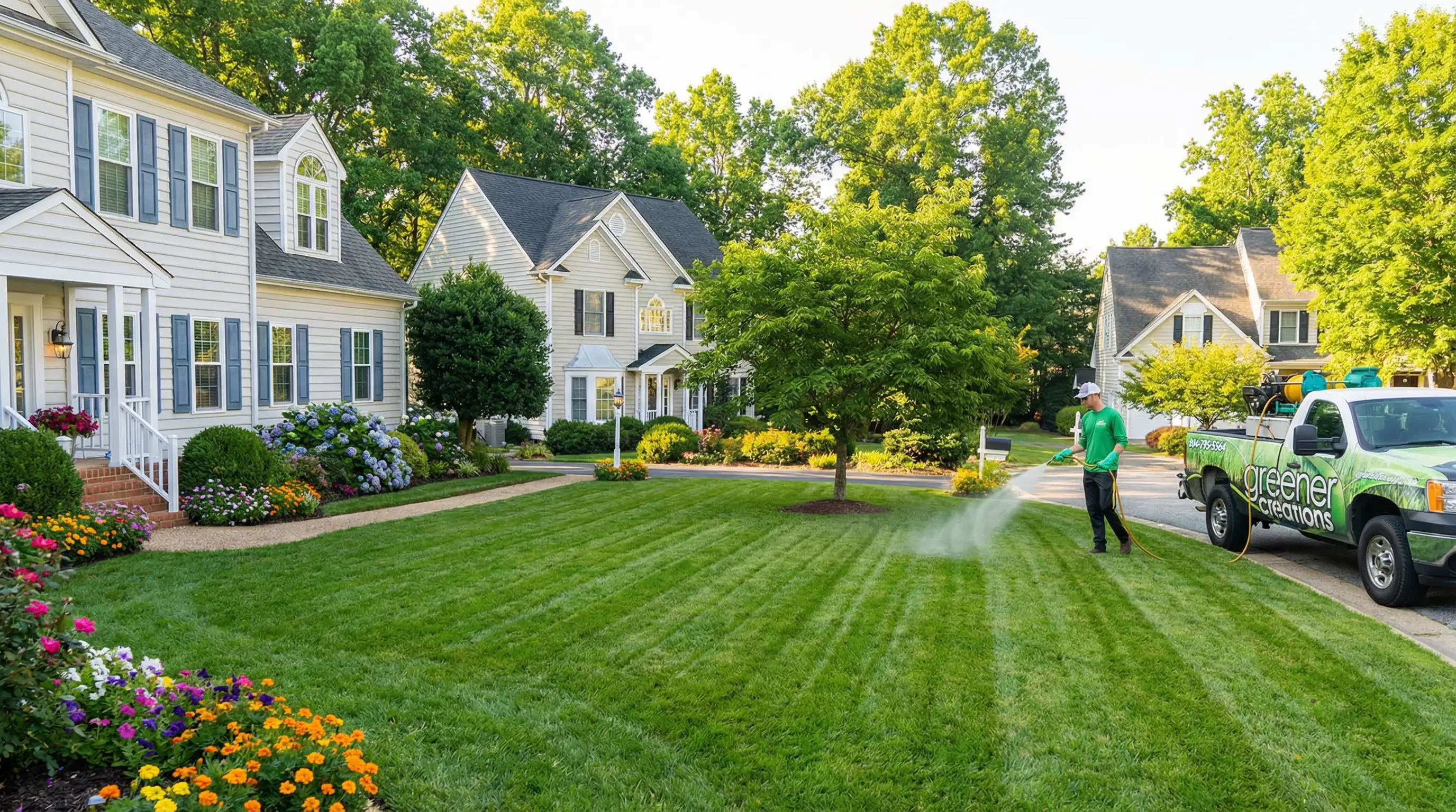 Healthy green lawn at a Mechanicsville, VA family home