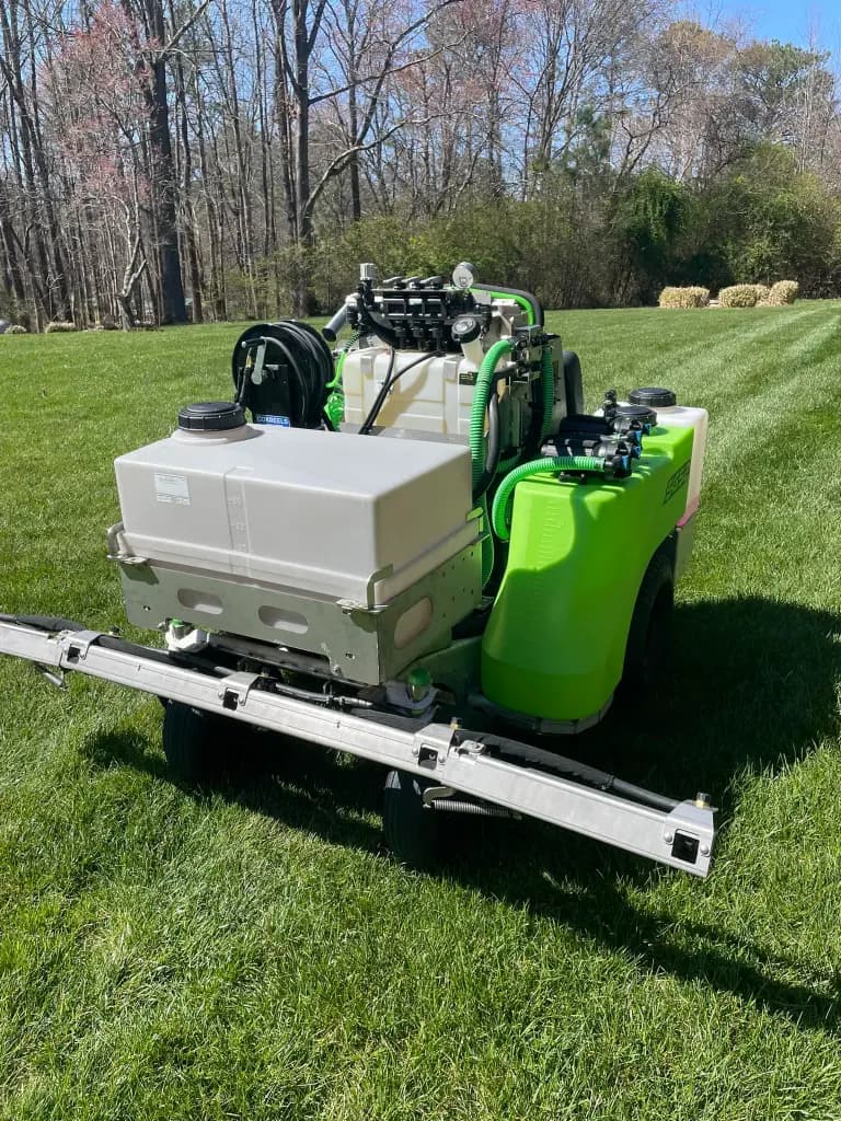 Poa annua suppression treatment application on a Richmond VA fescue lawn